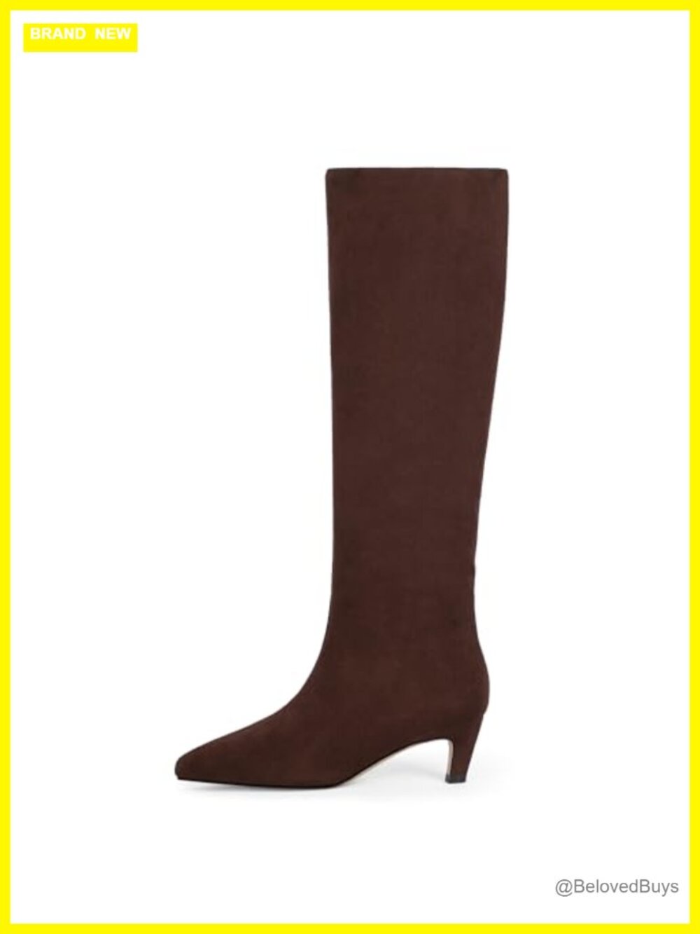 Knee High Boots Square Toe Kitten Heel Tall Faux Suede Womens
